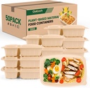 100 Piece (50 Pack) Meal Prep Containers Reusable - 2 Compartment 32 oz Cornstarch Snack Containers with Lids - Plastic Food Storage Salad Containers - To Go Lunch Box - Microwave & Freezer Safe
