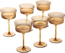 Amber Vintage Coupe Glass | Set of 6 | Large 9.3oz Stemmed Glassware Muted Vintage Glasses for Champagne, Cocktail, Margarita, Wine Glass, Christmas Gift Idea, Pastel Unique Speakeasy Style Goblet