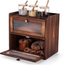 Rustic Wood Bread Box Double Layer Kitchen Storage Organizer with Front Windows Vintage Design for Homemade Bread Spice Holder Stylish Countertop