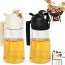CJT 2Pcs Olive Oil Dispenser,2 in 1 Oil Sprayer for Cooking 16oz/470ml Glass Oil Bottle for Cooking, Frying, Salad, and BBQ (Black & White)