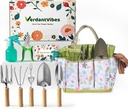Gardening Tools Set 9-Piece Heavy-Duty Gardening Hand Tools with Floral Tote Bag, Stainless Steel Garden Supplies Kit Ideal Gardening Gifts for Women Mom Wife