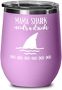 Mama Shark Needs A Drink Wine Tumbler Funny Mama Gifts for Grandma Mothers Day Gift for Mom Birthday Gift for Grandmother Mugs for Women Tea Cup