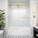 56-60" W x 66" H Tub Shower Door Bathroom Sliding Shower Door 5/16"(8mm) Thick Tempered Glass Shower Door with Double Stainless Steel Handles for Bathtub, Brushed Gold