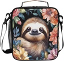 ALAZA Cute Sloth Girls Lunch Box Insulated Bag Flowers Lunchbox Cooler Meal Prep Tote with Shoulder Strap for Kids