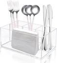 4 Compartments Clear Plastic Silverware Caddy, Kitchen Utensil Holder Organizer for Countertop, Flatware Cutlery Caddy Tableware Storage for Knives Forks Spoons Plates (7.2" x 4.7" x 3.1")