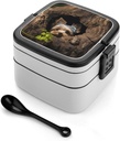 A Little Yorkshire Terrier Stackable Bento Box Double-layered Leak-Proof Lunch Box 1L Capacity Portable Lunchbox Durable Drop-Proof for Work Picnic Travel