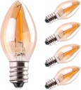 C7 LED Bulb, 0.5W Light Candle Bulbs, Amber Glow 5w Incandescent Replacements E12 Candelabra Base led Filament Night Bulb Ultra Warm White 2200K Decorative String Edison Lamp Non-Dimmable 5 Pack