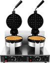 Double Head 201 Stainless Steel Commercial Waffle Maker, 2400W Round Waffle Iron, Non-Stick 180° Rotatable Waffle Baker Machine w/122-572℉ Temp Range and Time Control For Home