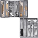 Lifewit Silverware Drawer Organizer Tray,Expandable to 36 Inches Wide, Flatware and Utensil Holder Divider for Spoons Forks Knives Tableware, Spatula Tools and Gadgets Storage Divider, Gray