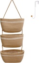 Over the Door Hanging Basket for Organizing 3 Tiers Woven Cotton Rope Wall Mount Storage basket Decorative Kitchen Hanging Organizer Bathroom include 1door hook Flaxen