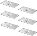 HECMAC 6-Pack 1/3 Size Slotted Hotel Pan Cover, Heavy Duty, Stainless Steel Solid Steam Table Catering Food Pan Lid with Handle