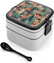 Cartoon House Bento Box with Compartments Double Layer Bento Lunch Box with Spoon And Handle All-in-One Adult Lunchbox Leakproof Lunch Container for Work Picnic Travel