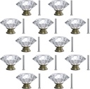 12-Pack Crystal Glass Cabinet Knobs for Home Decor, Vanity Drawers, Desks, Wardrobe Doors, Standard Screws Easy Installation for Home Refurbishment and Redecoration (Clear Crystal, 30mm, Bronze Base)