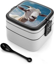 Goat Bento Box, Reusable Double Layer Lunch Box with Handle & Dividers, 1000ml Leakproof Lunch Container for Office, Picnic, Travel