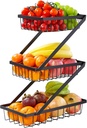 GETALL Metal 3-Tier Fruit Basket Bowl Screw-Free Assembly, Separate 3 Vegetable Baskets Easily, Kitchen Organization for Counter and Under Cabinet, Black