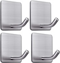 Heavy Duty Adhesive Towel Hooks Stick on Towel Hanger Wall Holder Waterproof Stainless Steel Sticky Hooks for Hanging Bathroom Kitchen Home-4 Packs