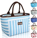Tirrinia Lunch Bags for Women Men, Cute Insulated Lunch Tote Bag for Women, Fashionable Leakproof Lunch Box for Adult, Reusable Large Cooler Lunch Bag for Working/Picnic - Blue Stripe