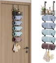 Over The Door Towel Racks for Bathroom,6 Tier Towel Rack Wall Mounted with Metal Shelf and Hooks,Rolled Towel Storage for Bathroom Door Holder Organizer Hanging,Black
