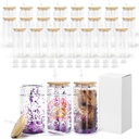 25 Pack Snow Globe Tumbler, 16oz Snowglobe cups with Pre Drilled Hole, Sublimation Double Wall Glass Cups Blanks with Bamboo Lid and Plastic Straw, Glitter Snow Globe Cup for DIY