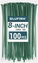 Green Zip Ties 8 inch (100 Pack), 45lb Tensile Strength, Cable Ties for Indoor and Outdoor Use, UV and Cold Resistant Wire Ties for Home, Garden, Fencing, Glufirm