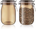 2 Pcs PET Plastic Storage Jar with Clamp Lid Empty Food Storage Container Bottle Large Refillable Canister For Nuts Sugar Coffee Candy Cookie Tea Spices And More (amber, 1000ml/33oz)