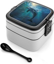 Dolphin in The Deep Bento Box Large Capacity Double Layer Lunch Boxes Portable Leakproof Meal Box Stackable Lunch Container For Work Picnic Camping
