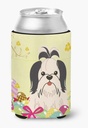 Caroline's Treasures BB6088CC Easter Eggs Shih Tzu Black White Can or Bottle Hugger Cooler Washable Drink Sleeve Collapsible Beverage Insulated Holder, Can Hugger, Multicolor