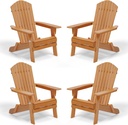 VINGLI Folding Adirondack Chairs Set of 4, Wood Adirondack Chair for Outdoor, Foldable Fire Pit Chairs for Patio, BBQ, Porch, Yard, Pool