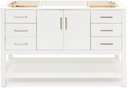 ARIEL 54" White Bathroom Vanity Base Cabinet, Center Rectangular Sink, 2 Soft Closing Doors, 6 Full Extension Dovetail Drawers,Large Open Storage Space, Brushed Nickel