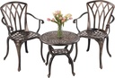 Jardin DE CENTENNAIL 3-Piece Outdoor Bistro Set Cast Aluminum Rust-Resistant Patio Furniture Armchairs Design (Copper)