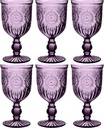 Yungala Purple Wine Glasses set of 6 purple goblets. GLASS goblets for wine, water or cocktails, vintage glassware and DISHWASHER SAFE, colorful glassware.