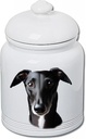 Best of Breed Greyhound Black Dog and Cat Ceramic Treat Jar 9" Tall Air Tight Seal All White