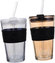 GLEAVI 2Pcs Drinking Cup with Straw Iced Tea and Cold Brew Water Bottle Stylish and Practical Beverage Cups for Juice Coffee and Tea Includes