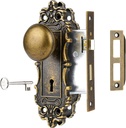 Mortise Lock Set for Interior Door, Antique Brass Door Knob with Lock and Skeleton Key, Antique Old Style Door Knob Lock Replacement, Vintage Mortise Door Knobs for Interior Doors