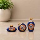 ExclusiveLane 'Warli Handpainted' Terracotta Pots Mini Vases for Living Room (Blue, Set of 3, 5-9 Cm)|Home Decorative Pots for Home D?cor Miniature Showpiece Items for Living Room