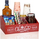 Barydat Christmas Hot Cocoa Bar Wood Coffee Station Organizer Countertop with 4 Compartment Coffee Bar Decorative Holder Xmas Basket Organizer Bin for Kitchen Holiday Gift Party Home Supplies (Red)