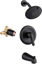 Shower Tub and Shower Trim Kit with 6-Spray Shower Head, cUPC Shower Faucet Set Valve Included (Matte Black)