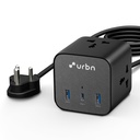 URBN 6-in-1 Qube Core Power Strip | 3 Universal Sockets (2500W) + 3 USB Ports (20W PD) | Fast Charging | Heavy Duty 2m Power Cord | Surge Protection | 1 Year Warranty (Black)