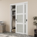 Paintable Sliding Closet Door 48" x 80", 3 Lite Frosted Tempered Glass Interior Sliding Door for Bedroom, Bypass Closet Panels with Hardware Set & Handles, Pre-Drilled Need to Assemble