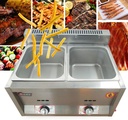 Commercial Stainless Steel Deep Fryer, 2 Pan Gas Fryer Food Warmer Countertop Steamer Double Tank Gas Fryer for Kitchen Restaurant Buffet Use