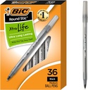 BIC Round Stic Xtra Life Black Ballpoint Pens, Medium Point, 36-Count