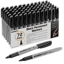 Ezzgol Permanent Markers Bulk, 72 Pack Black Permanent Marker Set, Fine Tip, Waterproof Markers, Premium Smear Proof Pens, Waterproof, Quick Drying, Office Supplies for School, Office, Home