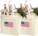 Reusable American Flag Grocery Bags 2PC SET - USA Flag Shopping Bags NATURAL COTTON Shopper