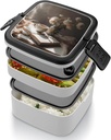 Bento Box Adult Lunch Box Lunchable Food Container with Utensil Coffee Cup on Book Lunchbox Leak-Proof Lunch Containers Double Layer Bento Box for Dining Out Work Picnics Travel