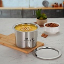 MIKARA Stainless Steel Tope with Lid | Flat Bottom Patila | Heavy Duty Kitchen Cookware| for Gas & Induction Use| Strong, Durable & Multipurpose Cookware. Space Saving (750 ml)