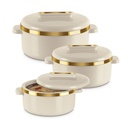 MILTON Curve Inner Stainless Steel Casserole Set of 3 (450 ml, 840 ml, 1300 ml), Ivory | BPA Free | Food Grade | Easy to Carry | Easy to Store | Chapati | Roti | Curd Maker