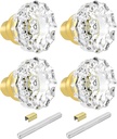 2 Pack Glass Door Knobs Interior Mortise Lock Replacement Set with Spindle, Vintage Gold Crystal Door Knobs for Replacing Broken Old Antique Lock Sets on Interior Door, Brushed Gold Finish