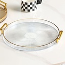 Golden Handles Round Acrylic Decorative Serving Tray - Luxury Display Tray for Home, Coffee Table Tray