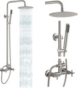 gotonovo Outdoor Shower Fixtures SUS304 Stainless Steel Rain Shower Kit Faucet High Pressure Wall Mount 2 Dual Function 8 Inch Showerhead and Handheld Spray Combo, Double Cross Handle, Brushed Nickel