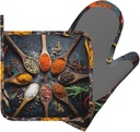 Various Spices and Herbs Heat-Resistant Oven Mitts and Pot Holder Kitchen Non-Slip Silicone Cooking Microwave Gloves for Cooking Baking Grilling